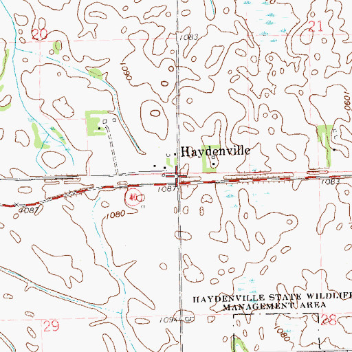 Topographic Map of Haydenville, MN