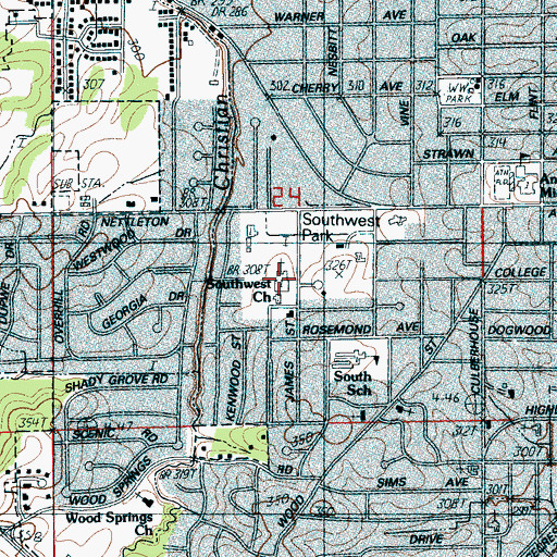 Topographic Map of Southwest Church, AR