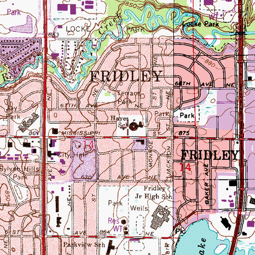 Topographic Map of Hayes Elementary School, MN