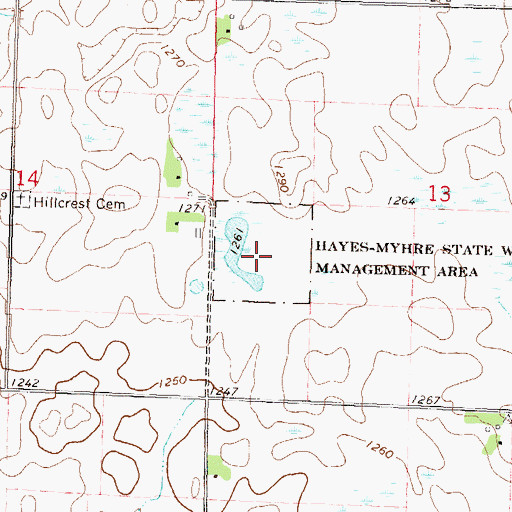 Topographic Map of Hayes-Myhre State Wildlife Management Area, MN