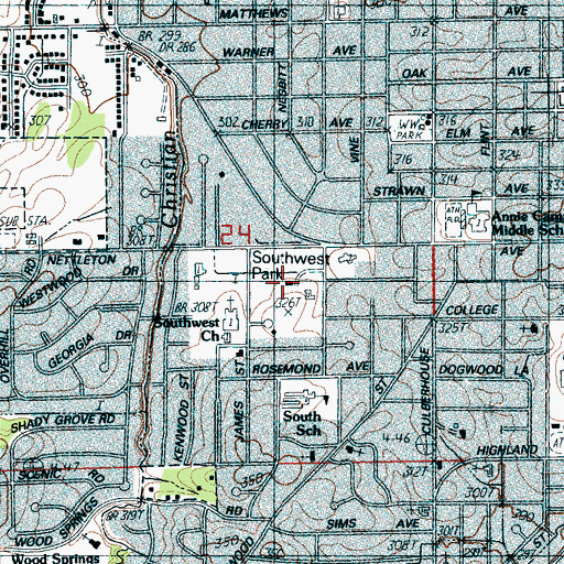 Topographic Map of Southwest Park, AR