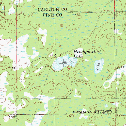 Topographic Map of Headquarters Lake, MN