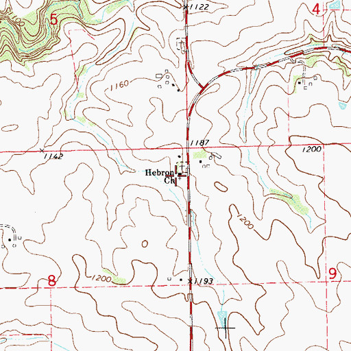 Topographic Map of Hebron Church, MN