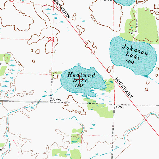 Topographic Map of Hedlund Lake, MN