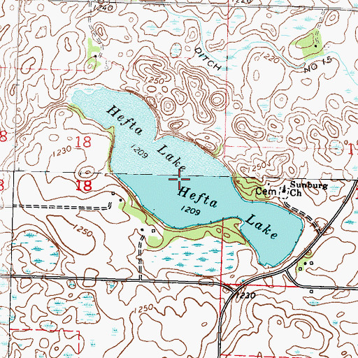 Topographic Map of Hefta Lake, MN