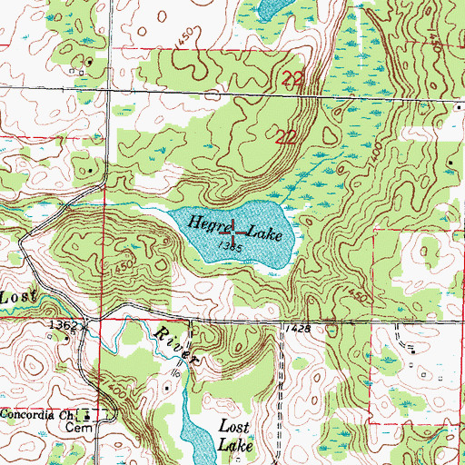 Topographic Map of Hegre Lake, MN