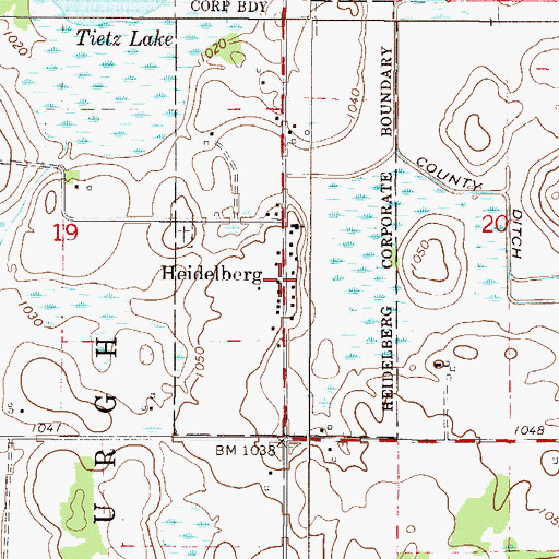 Topographic Map of Heidelberg, MN