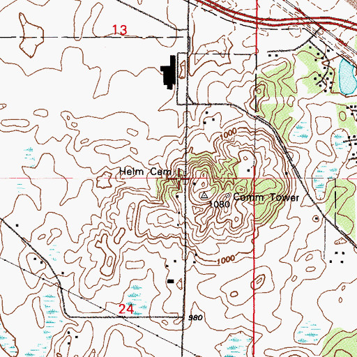 Topographic Map of Helm Cemetery, MN