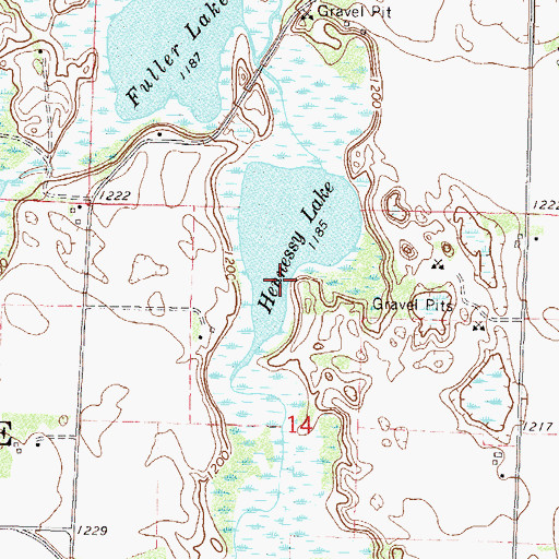 Topographic Map of Hennessy Lake, MN