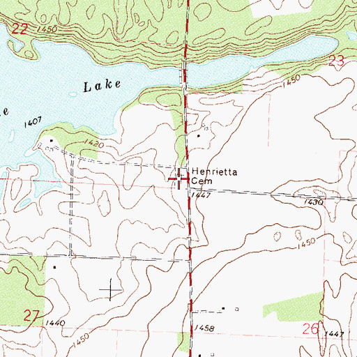 Topographic Map of Henrietta Cemetery, MN