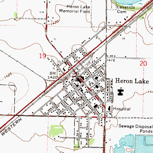 Topographic Map of Heron Lake, MN