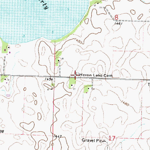Topographic Map of Heron Lake Cemetery, MN