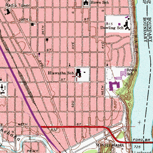 Topographic Map of Hiawatha School, MN