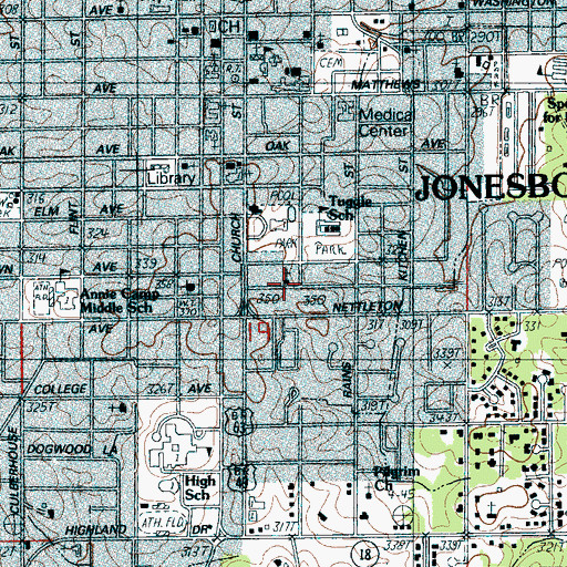 Topographic Map of Jonesboro Seventh Day Adventist Church, AR