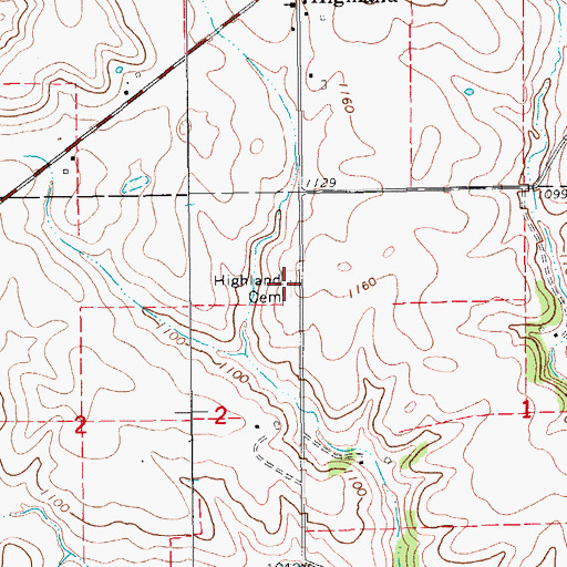 Topographic Map of Highland Cemetery, MN