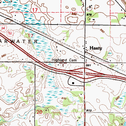 Topographic Map of Highland Cemetery, MN