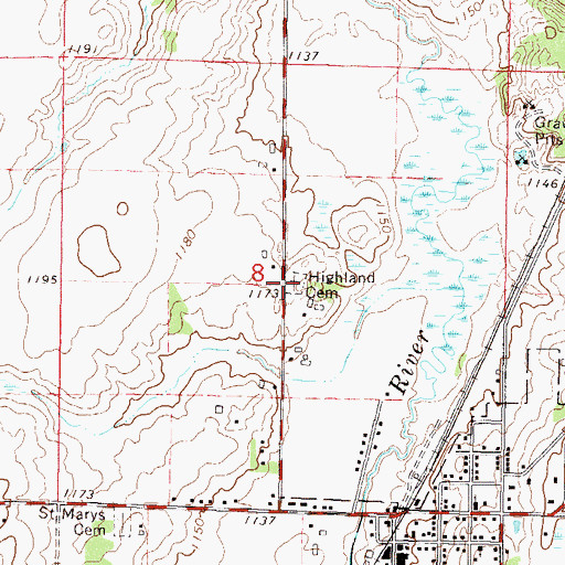 Topographic Map of Highland Cemetery, MN