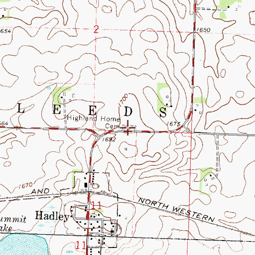 Topographic Map of Highland Home Cemetery, MN