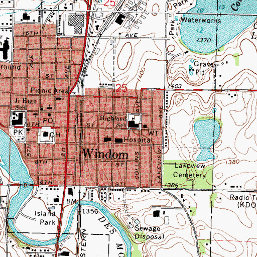 Topographic Map of Highland School, MN
