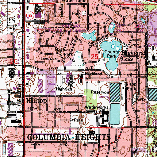 Topographic Map of Highland Elementary School, MN