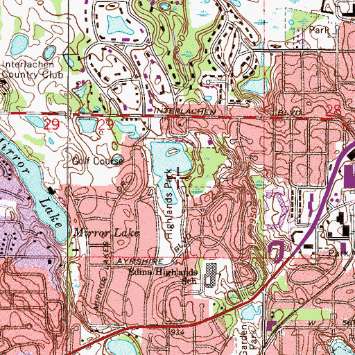 Topographic Map of Highlands Park, MN