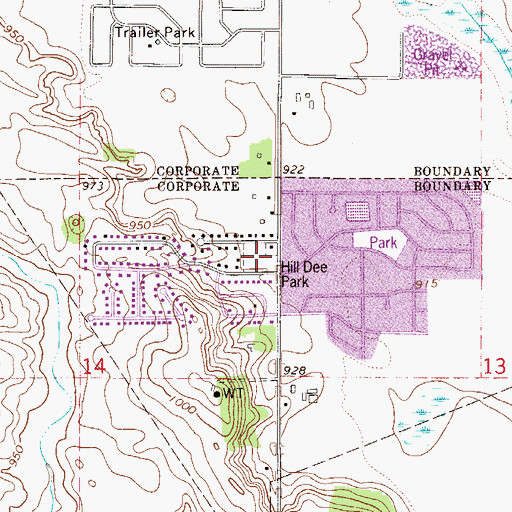 Topographic Map of Hill Dee Park, MN