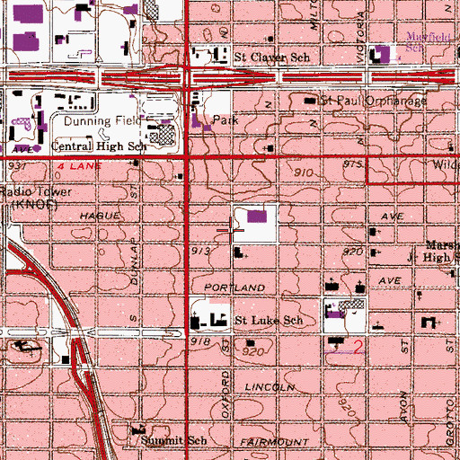 Topographic Map of Hill School, MN
