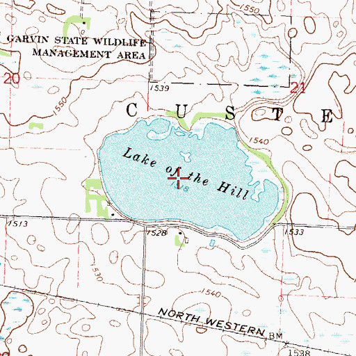 Topographic Map of Lake of the Hill, MN