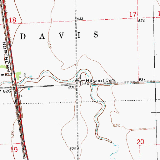 Topographic Map of Hillcrest Cemetery, MN