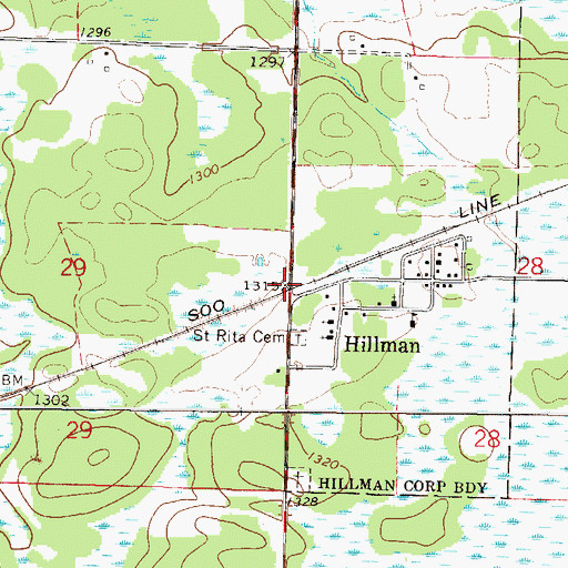 Topographic Map of Hillman, MN
