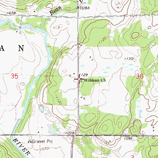 Topographic Map of Hillman Church, MN