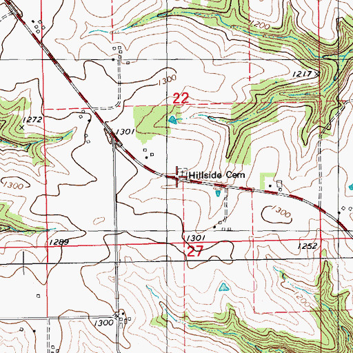 Topographic Map of Hillside Cemetery, MN