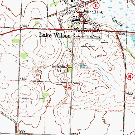Topographic Map of Hillside Cemetery, MN
