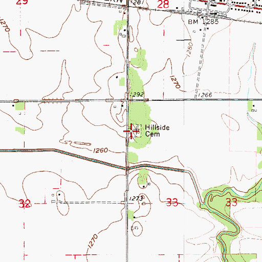 Topographic Map of Hillside Cemetery, MN