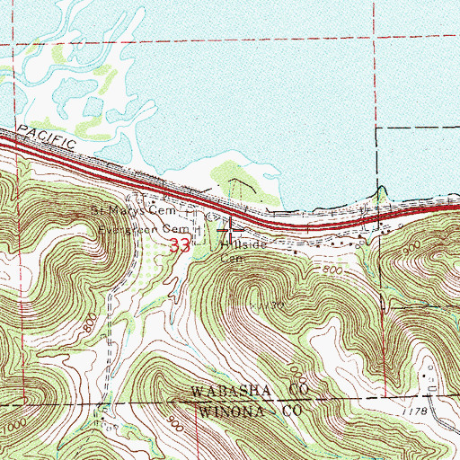 Topographic Map of Hillside Cemetery, MN