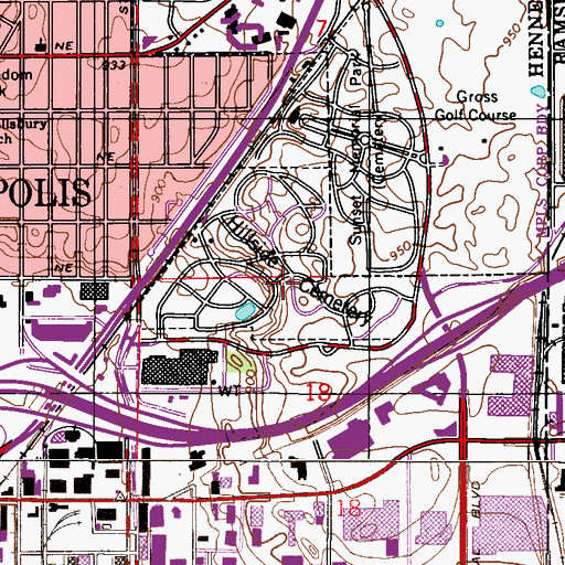 Topographic Map of Hillside Cemetery, MN