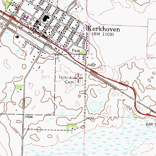 Topographic Map of Hillside Cemetery, MN