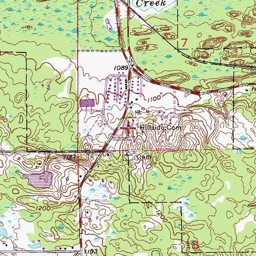 Topographic Map of Hillside Cemetery, MN