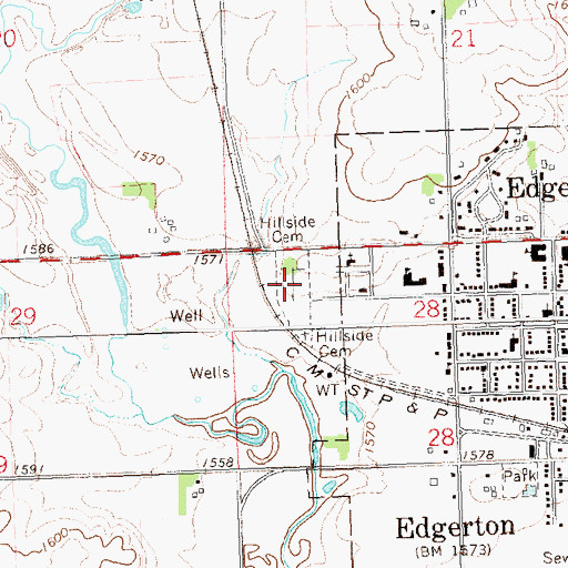 Topographic Map of Hillside Cemetery, MN