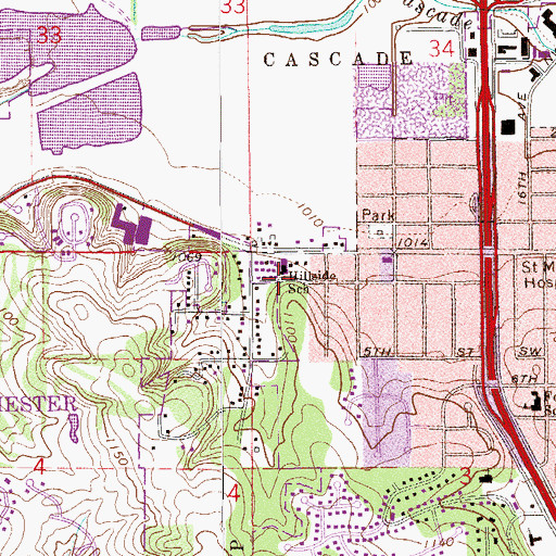 Topographic Map of Hillside School, MN