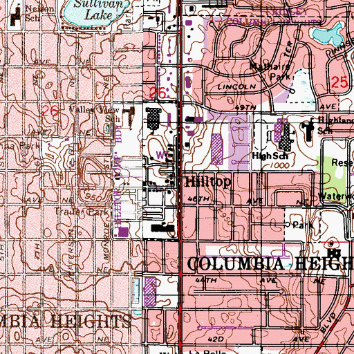Topographic Map of Hilltop, MN