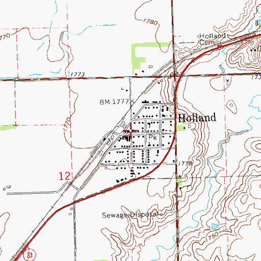 Topographic Map of Holland, MN