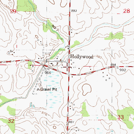 Topographic Map of Hollywood, MN