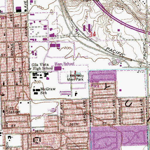 Topographic Map of Kennedy Memorial Park, AZ