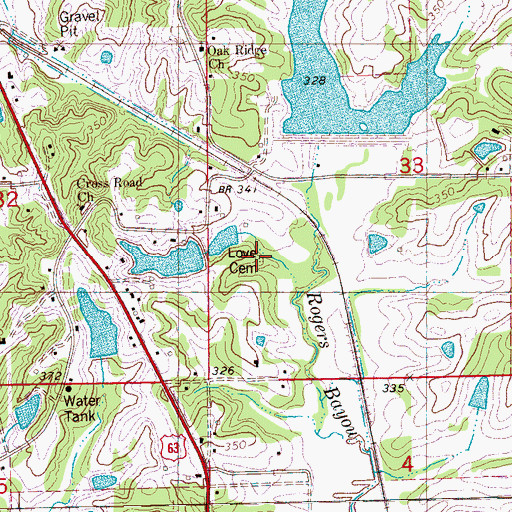 Topographic Map of Love Cemetery, AR