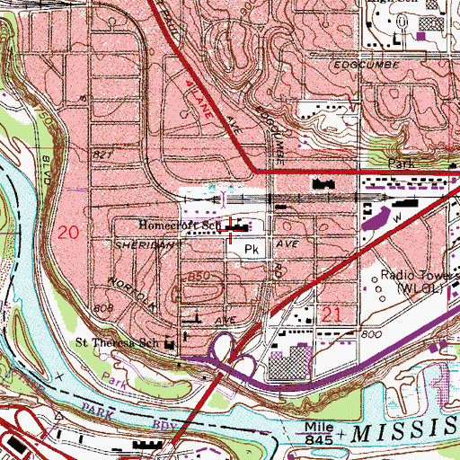 Topographic Map of Homecroft School, MN