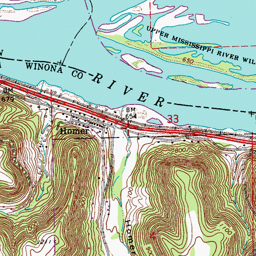 Topographic Map of Homer Valley, MN