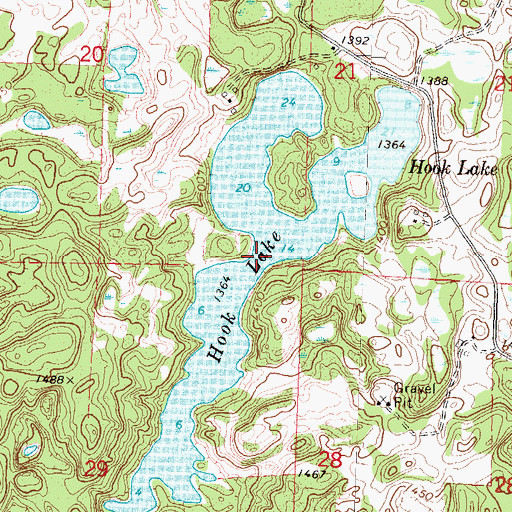 Topographic Map of Hook Lake, MN