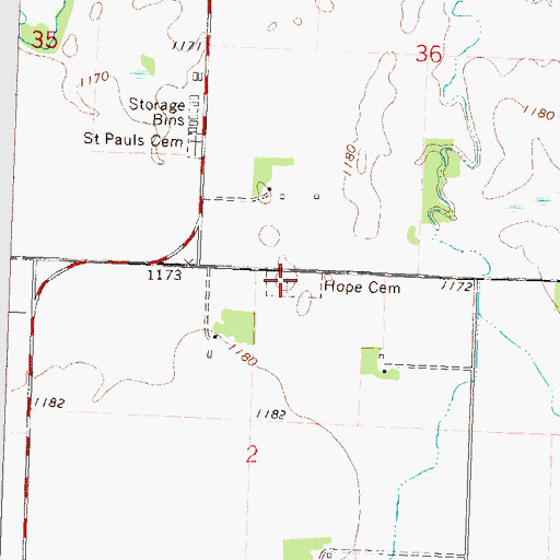 Topographic Map of Hope Cemetery, MN