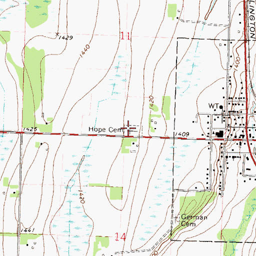 Topographic Map of Hope Cemetery, MN